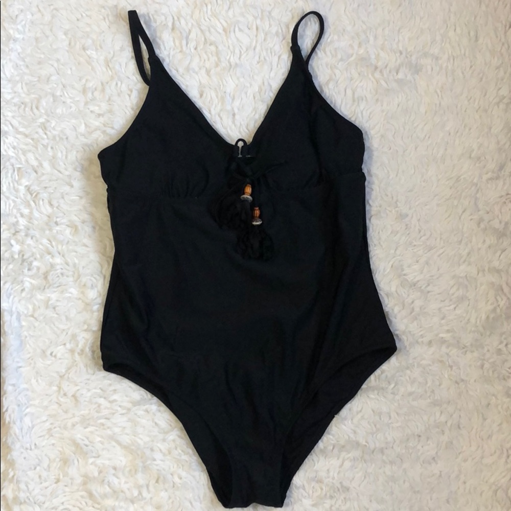 a.n.a. Black One Piece with Braid and Bead Detail